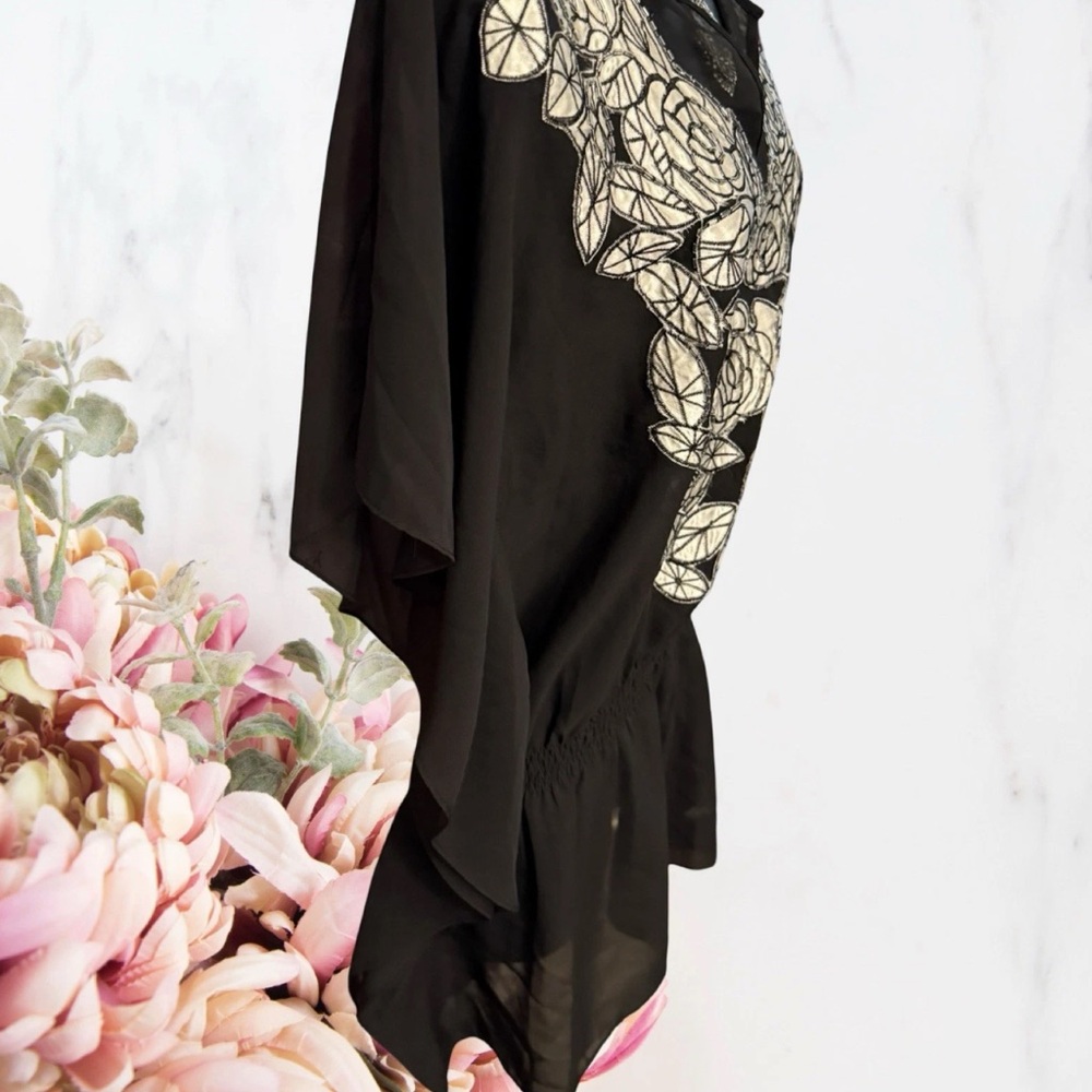 Forever 21 Y2K Boho Top Embroidered Black & White Drop Shoulder Sz M - Picture 8 of 10